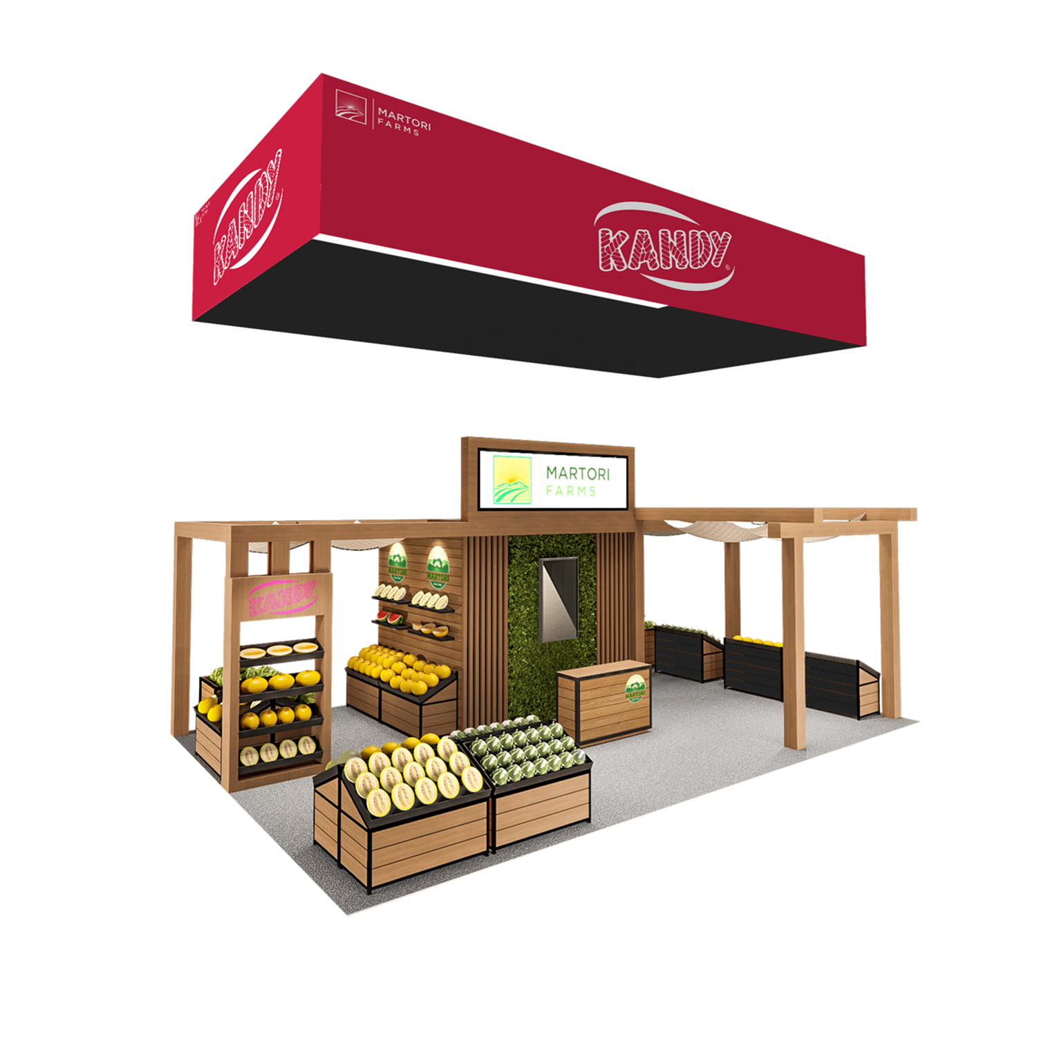 Custom Modular Trade Booth for Fresh Fruit & Vegetable Display Ideal for global agricultural and fresh produce trade events.