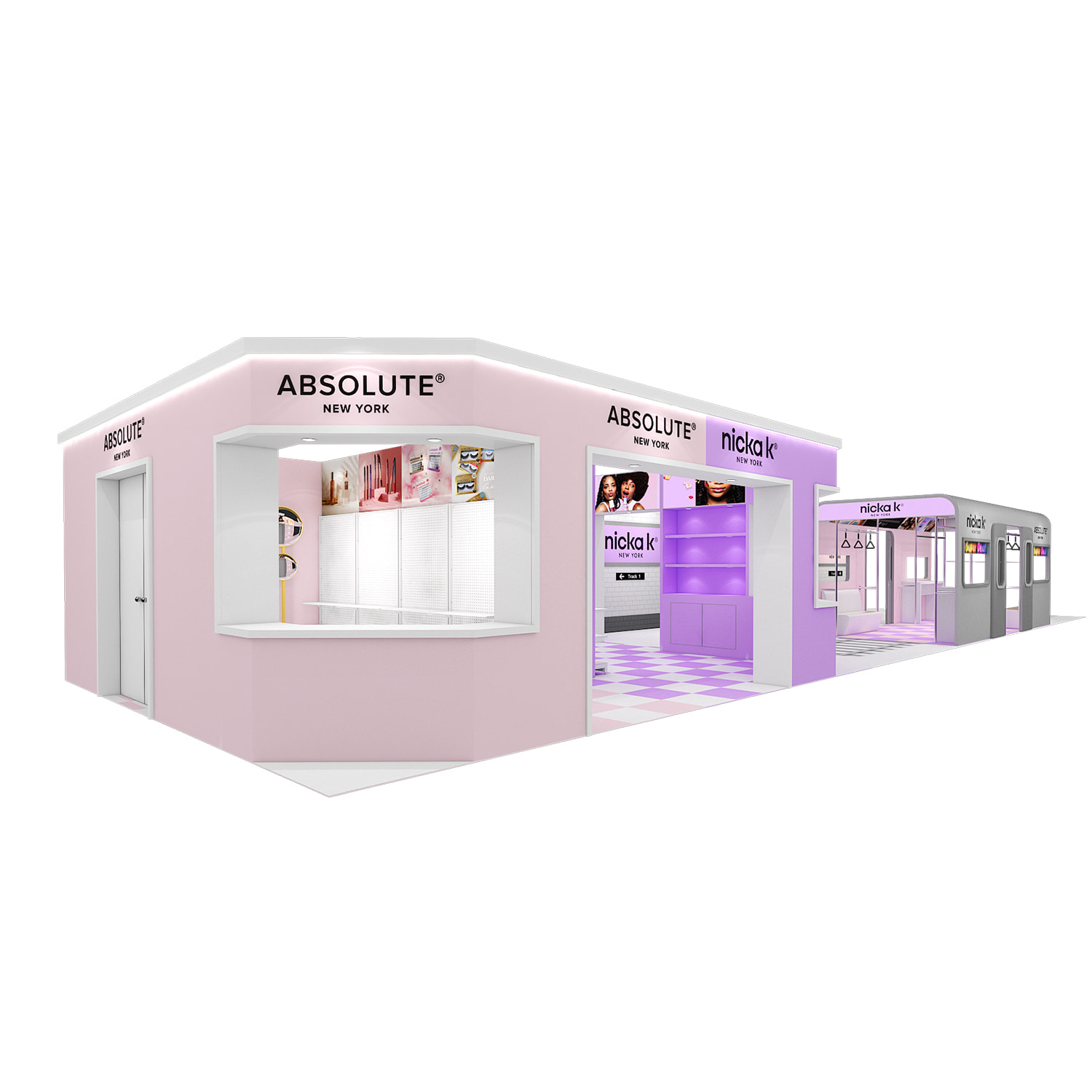 20x65ft Cosmoprof Miami Premium Modular Beauty Flagship Pavilion Integrated Multi-Zone Cosmetics Exhibit